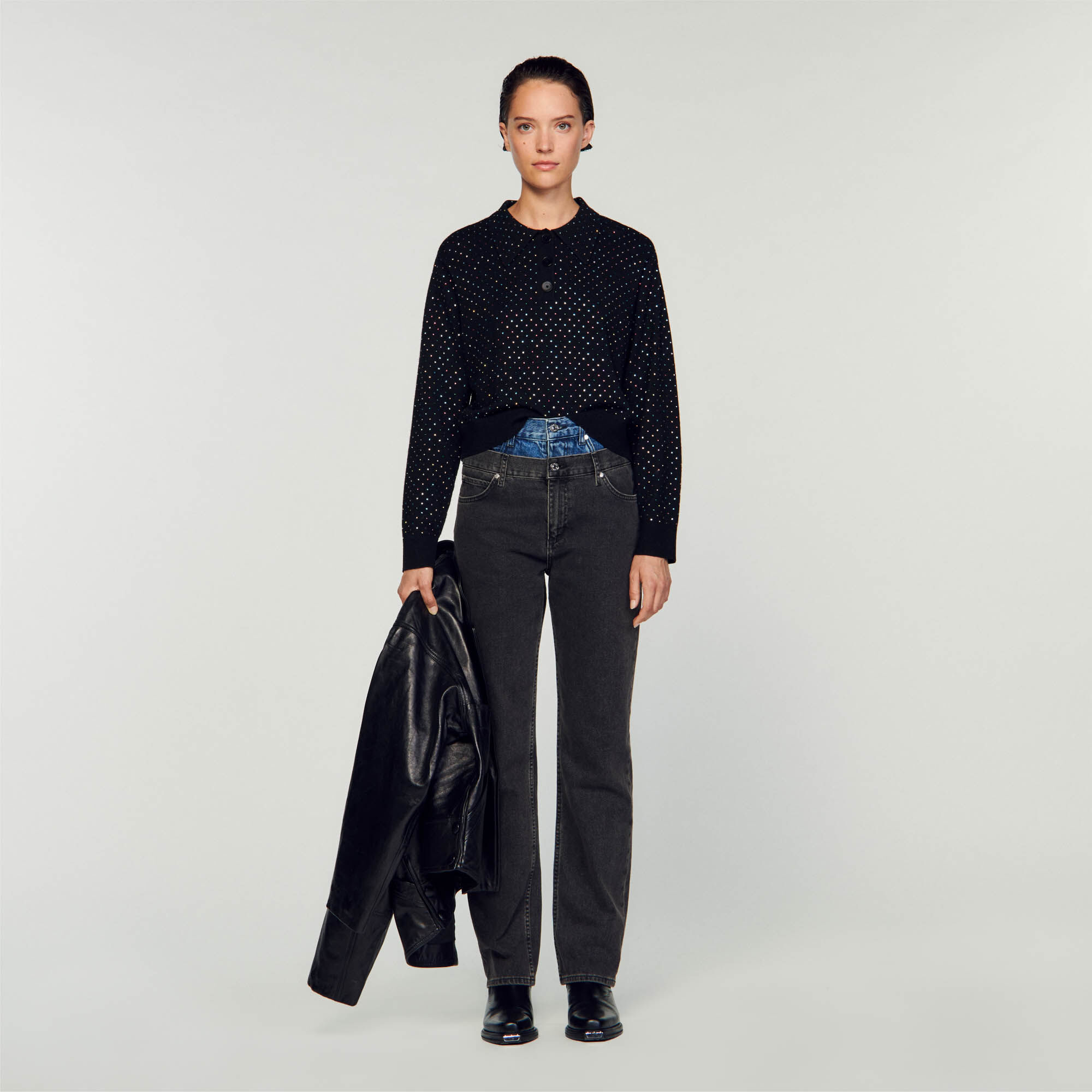 Baggy black polo neck jumper best sale