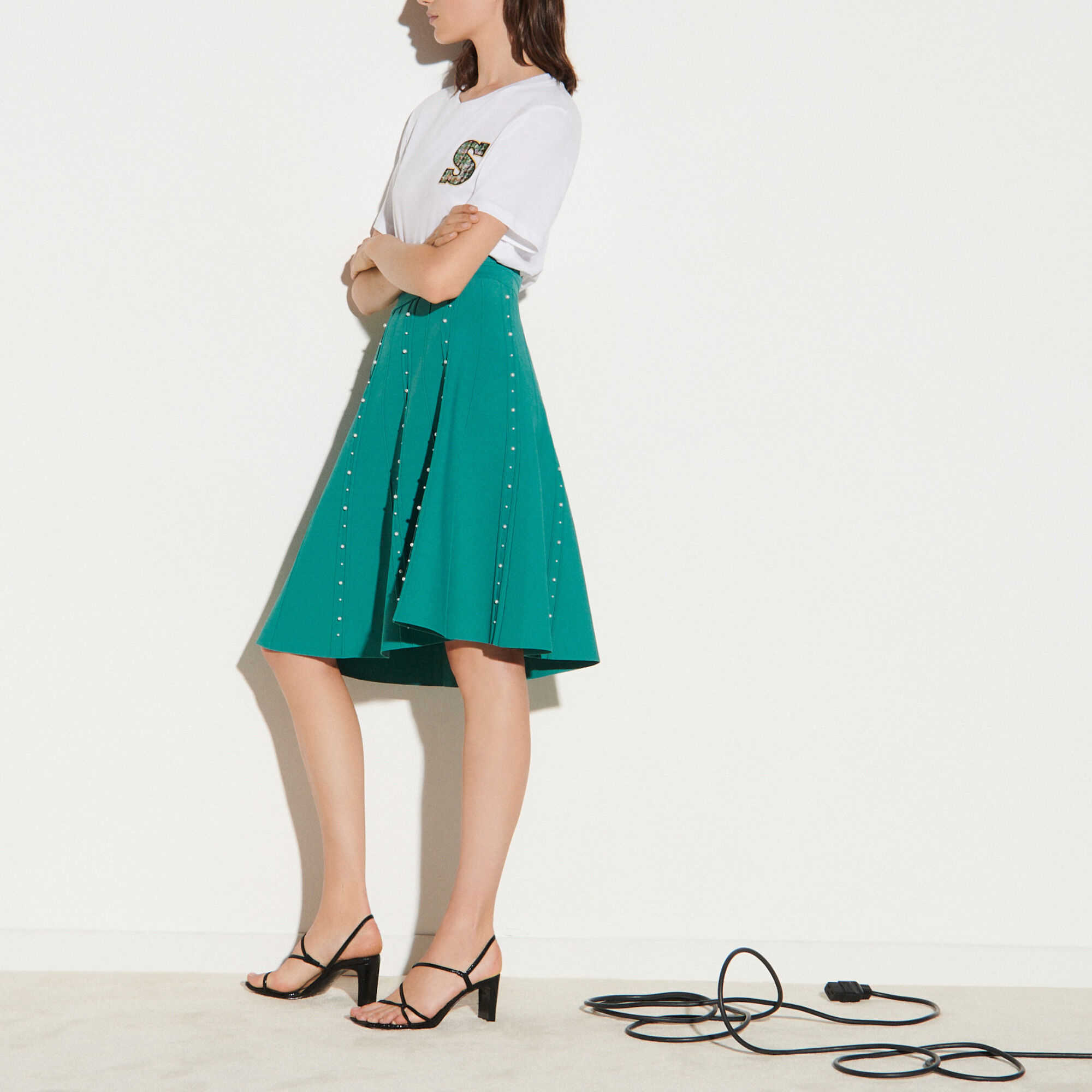 SANDRO KNIT SKIRT EMBELLISHED WITH BEADS