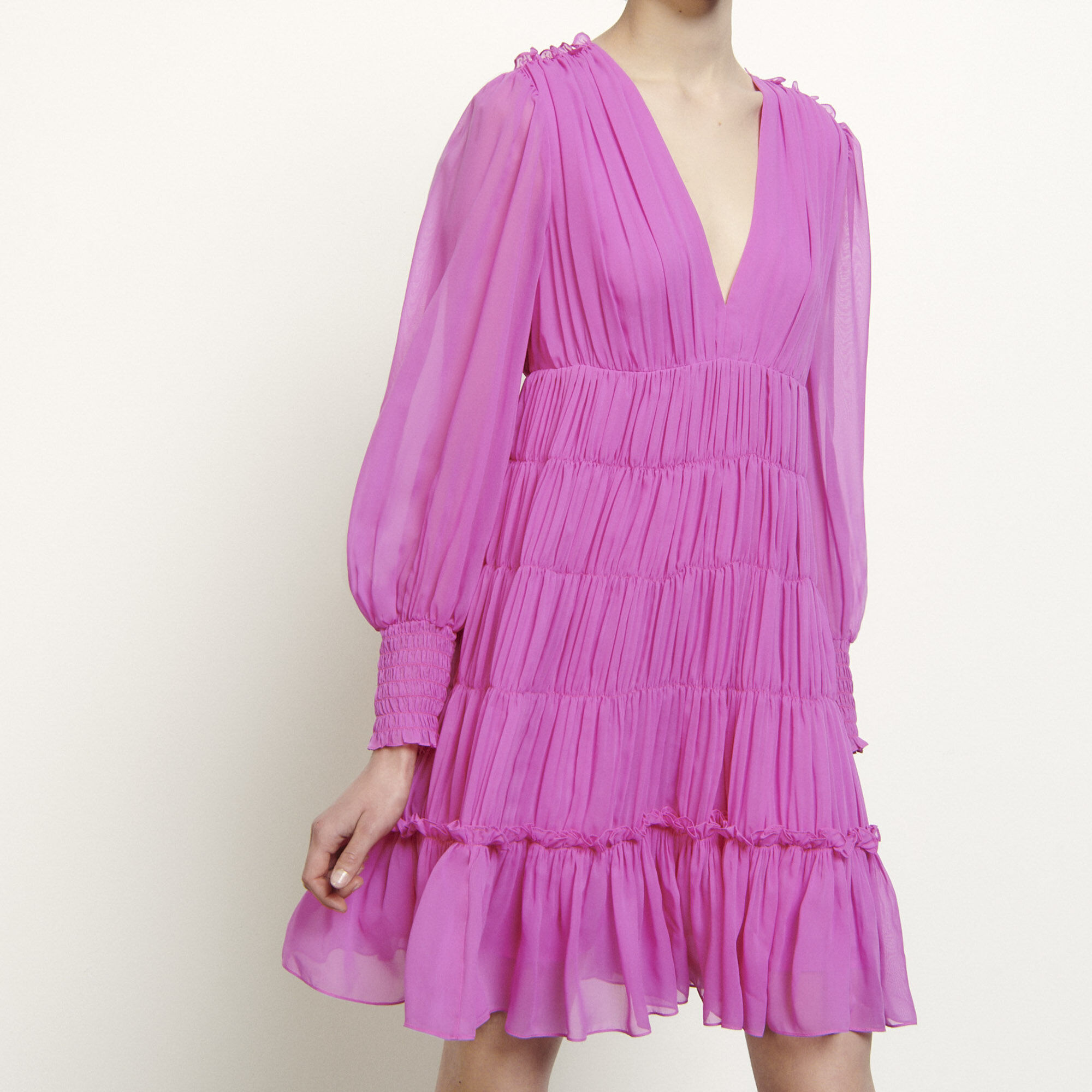 Sandro Short Voile Dress With Ruffles In Pink