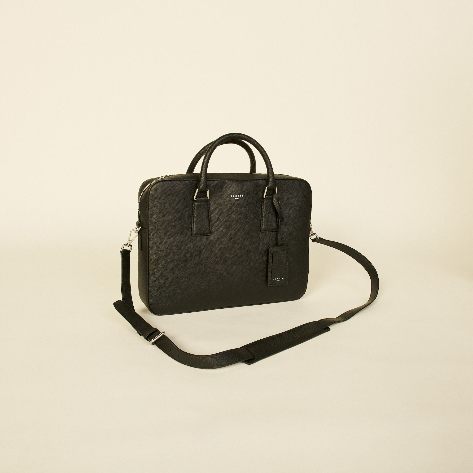 Sandro Saffiano Leather Briefcase In Noir