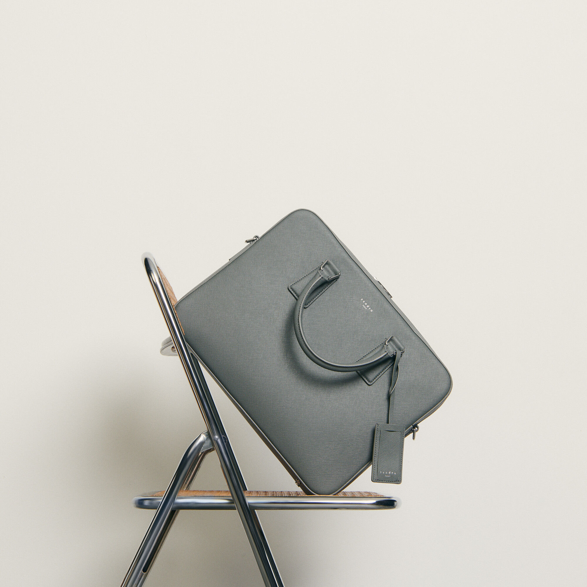 Sandro Saffiano Leather Briefcase In Gray