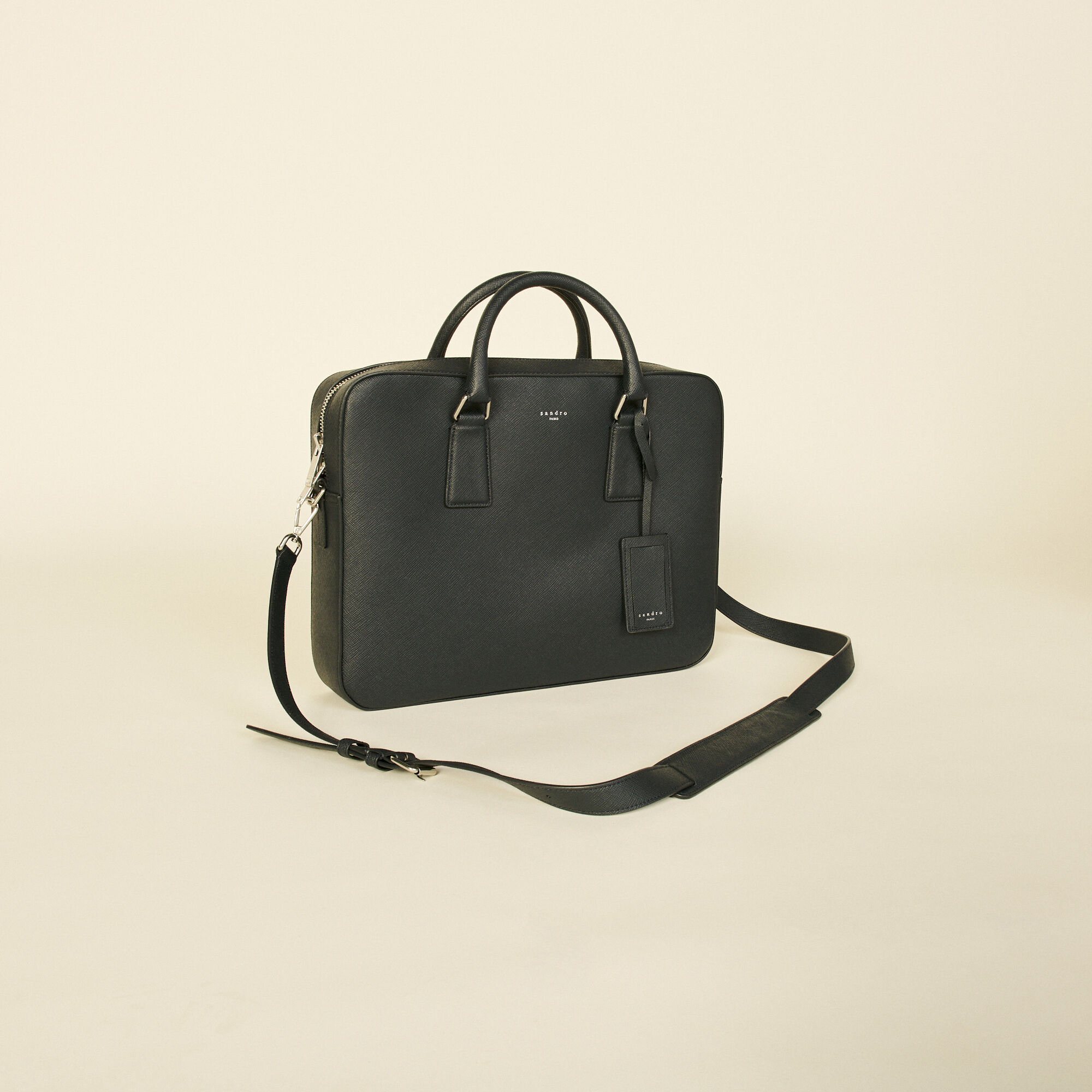 Sandro Saffiano Leather Briefcase In Slate Grey
