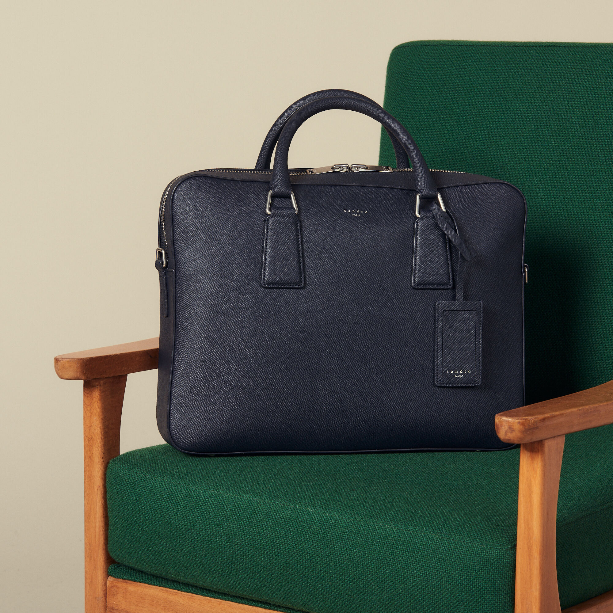 Sandro Saffiano Leather Briefcase In Blue