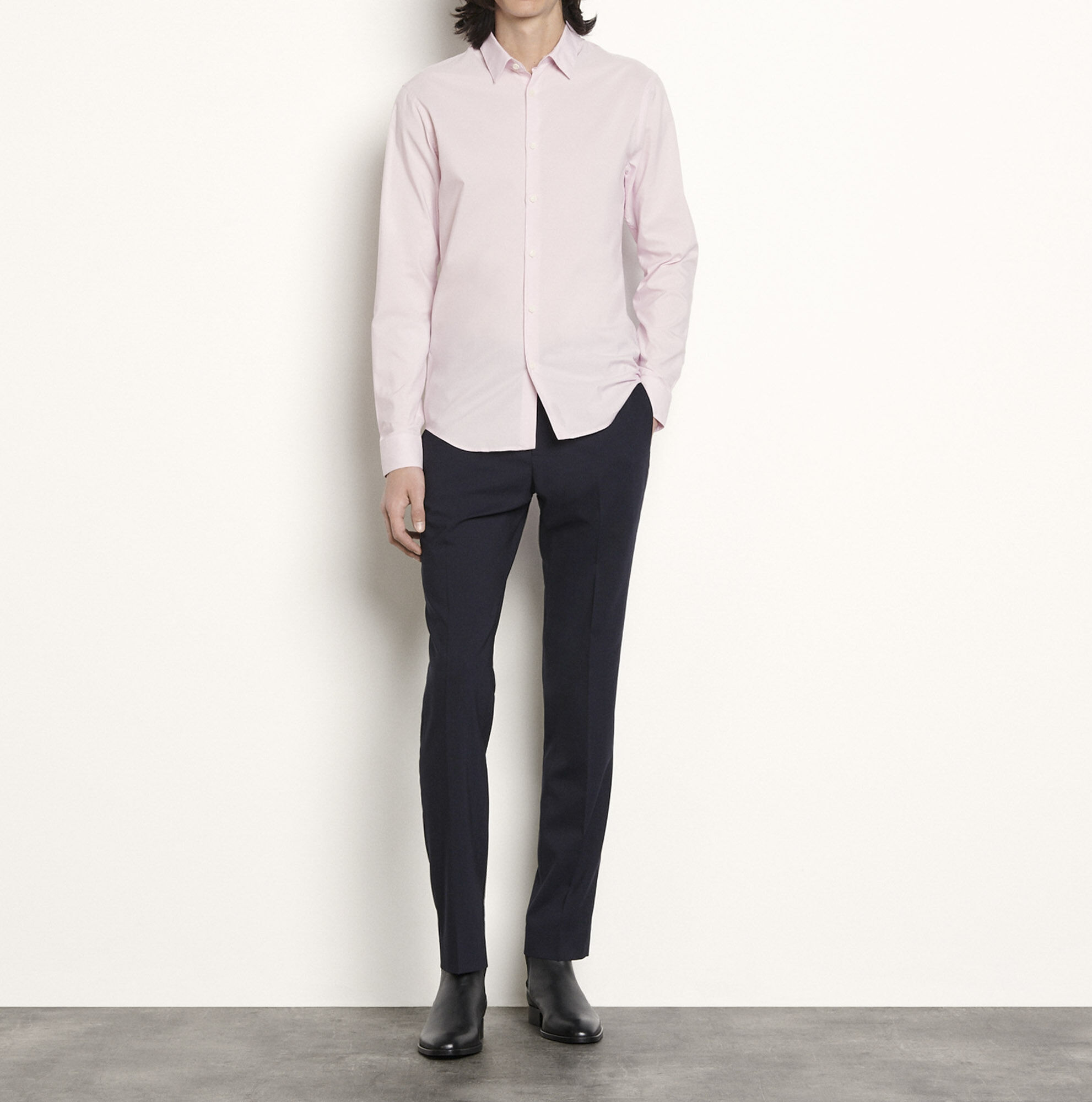 Sandro Plain Formal Shirt In Japanese Fabric In Pink