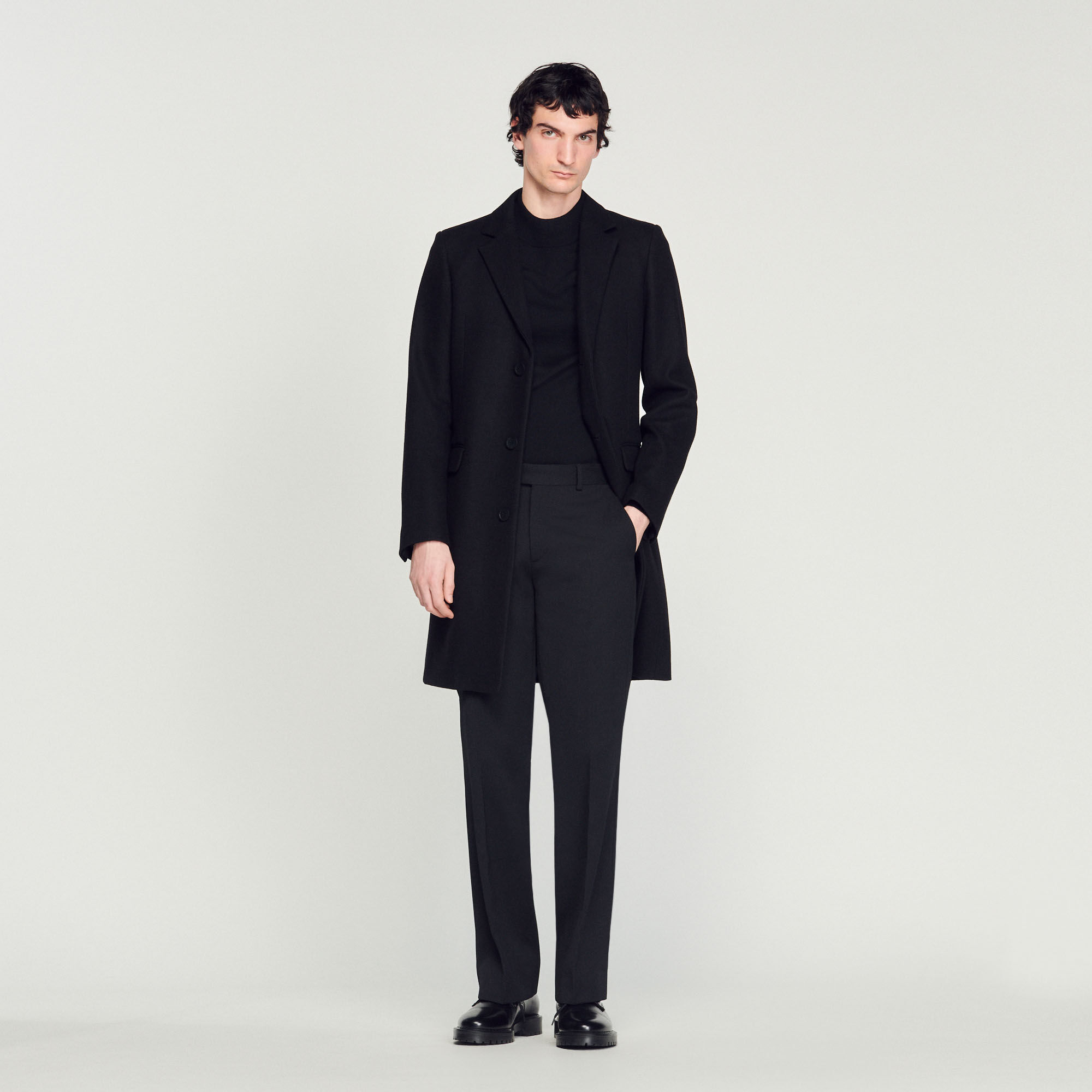 Sandro Wool Coat In Black