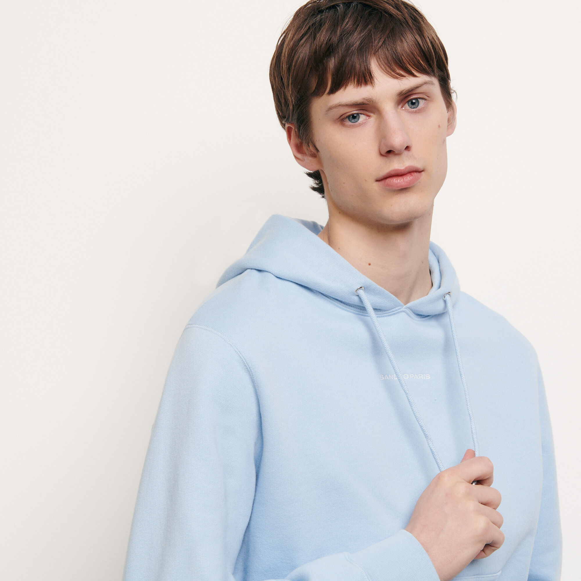 Sandro Hoodie Sweatshirt With Logo Embroidery In Blue