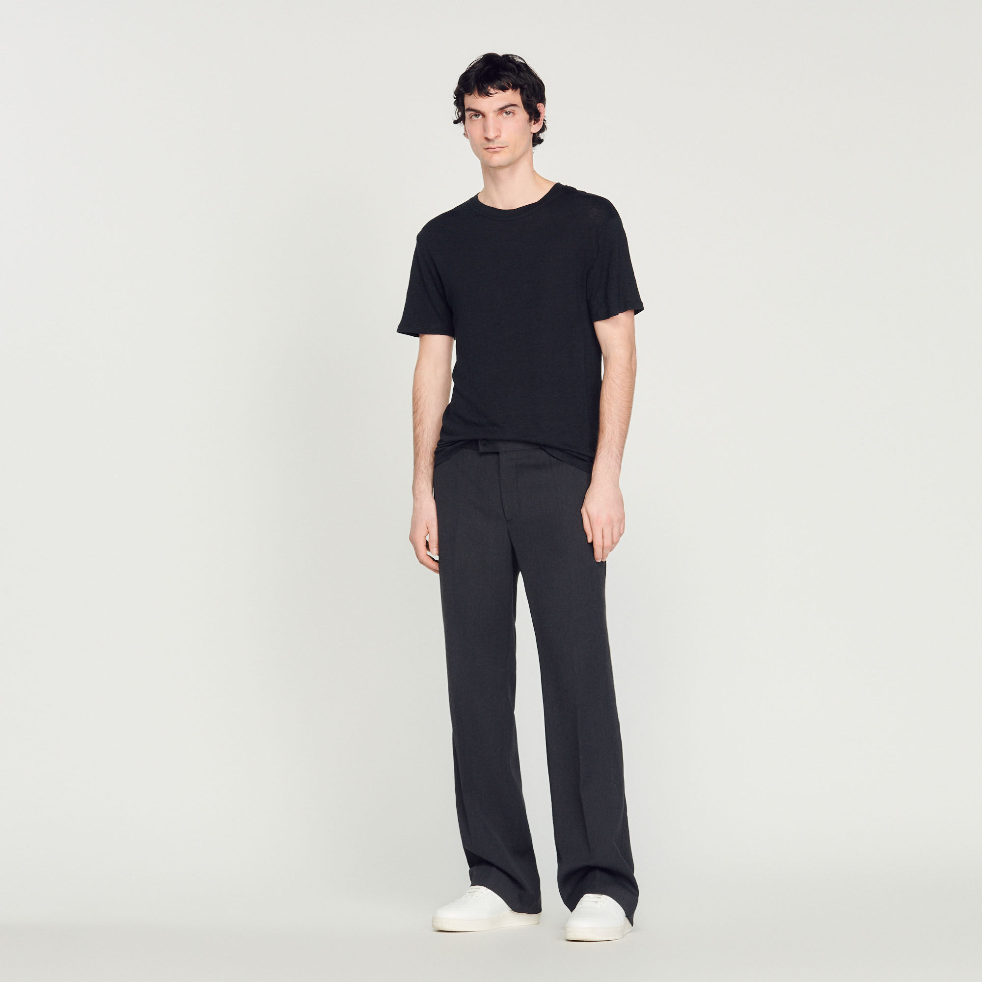 Sandro Pablo Solid Knit Tee In Black