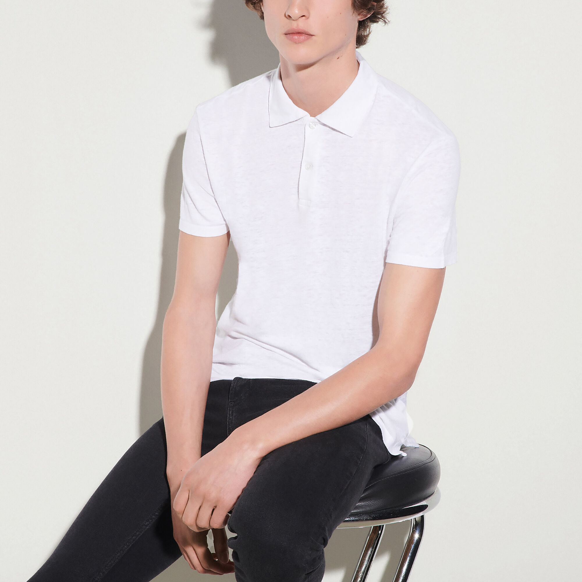 Sandro Linen Polo Shirt In White