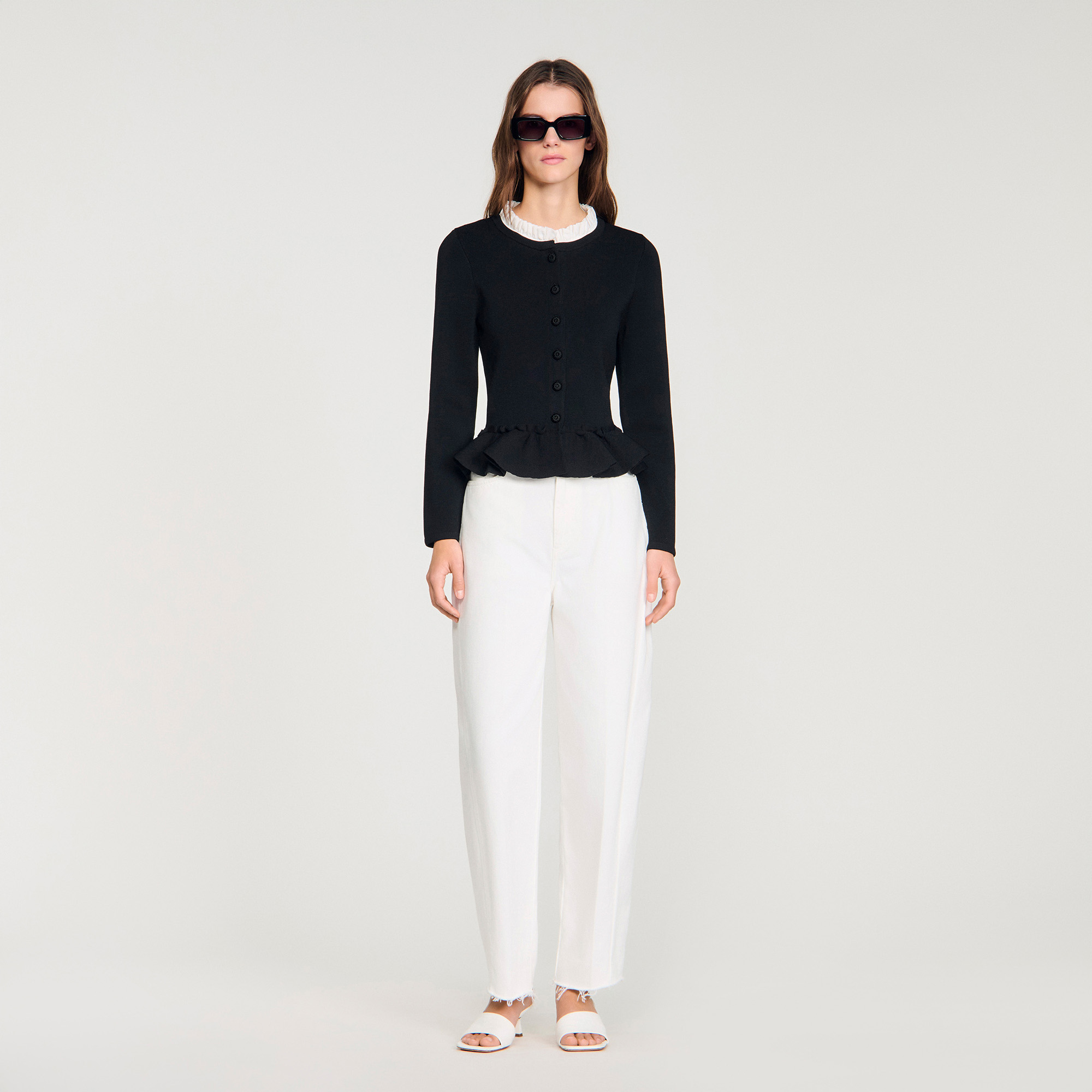 Removable collar peplum cardigan black / gray For Women | Sandro Paris