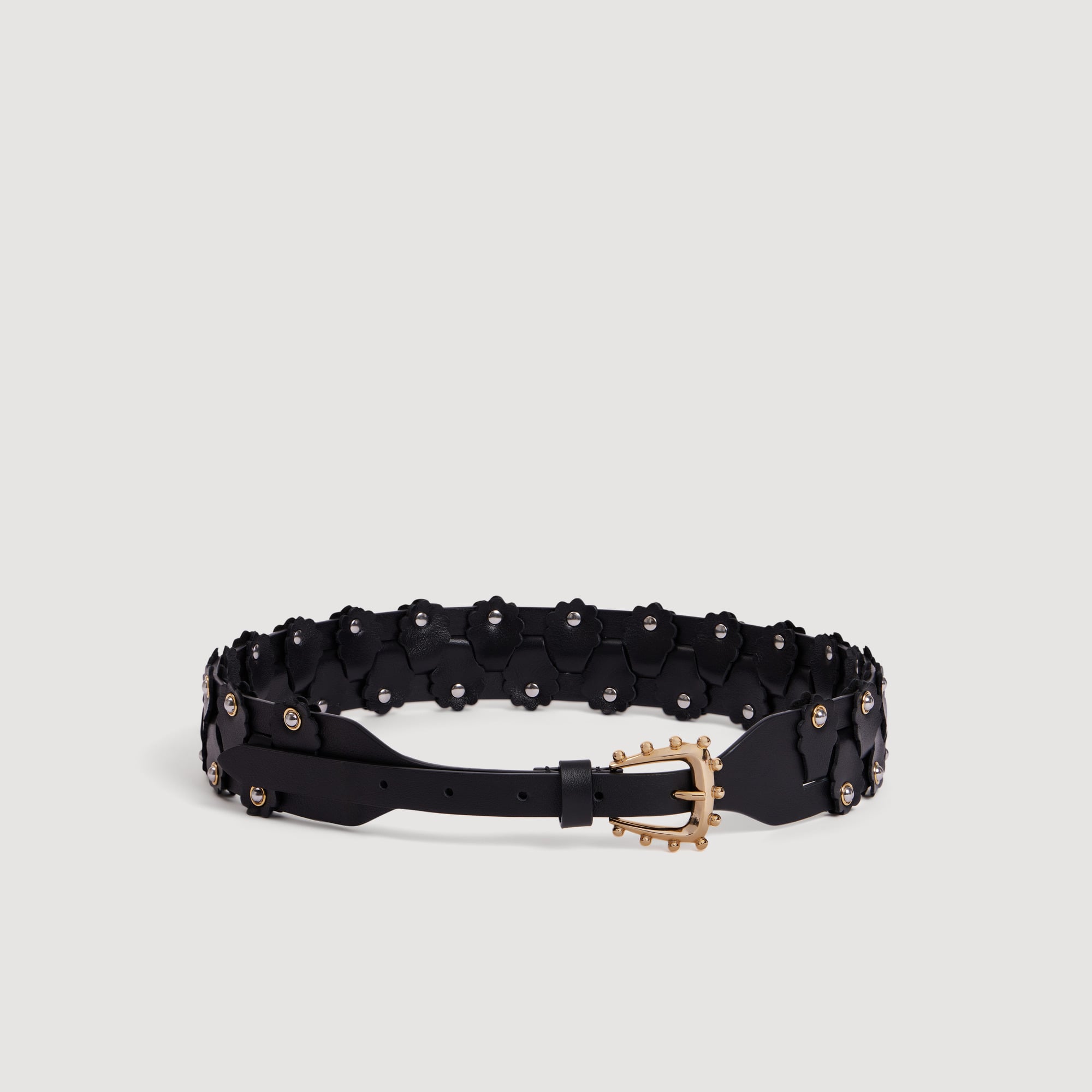 Interlaced leather belt with studs black / gray For Women | Sandro