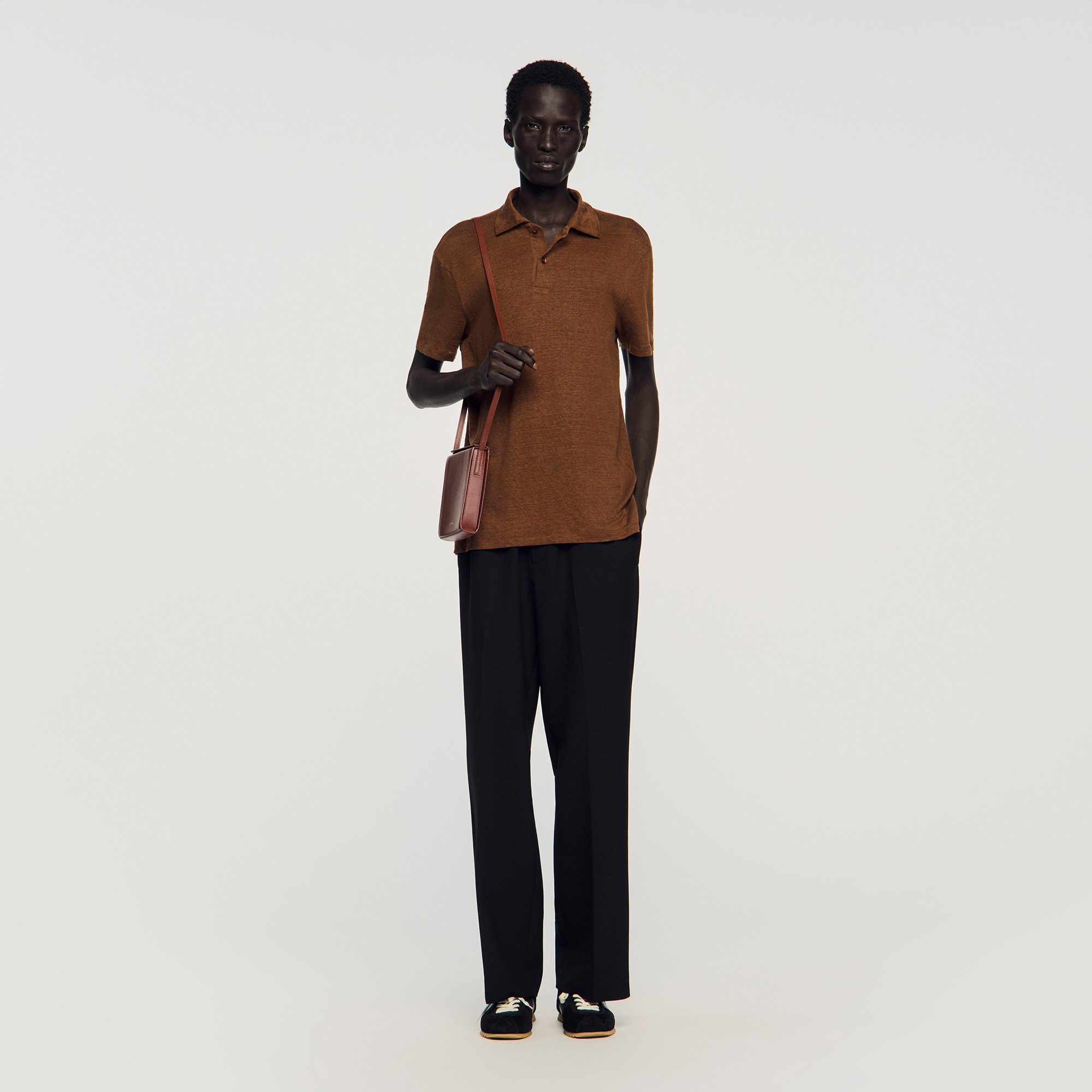 Linen polo shirt brown for Men | Sandro Paris