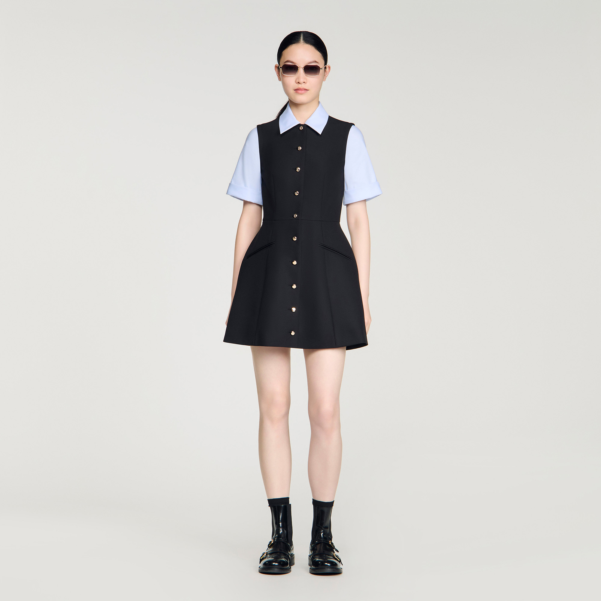 2-in-1 short dress black / gray For Women | Sandro Paris