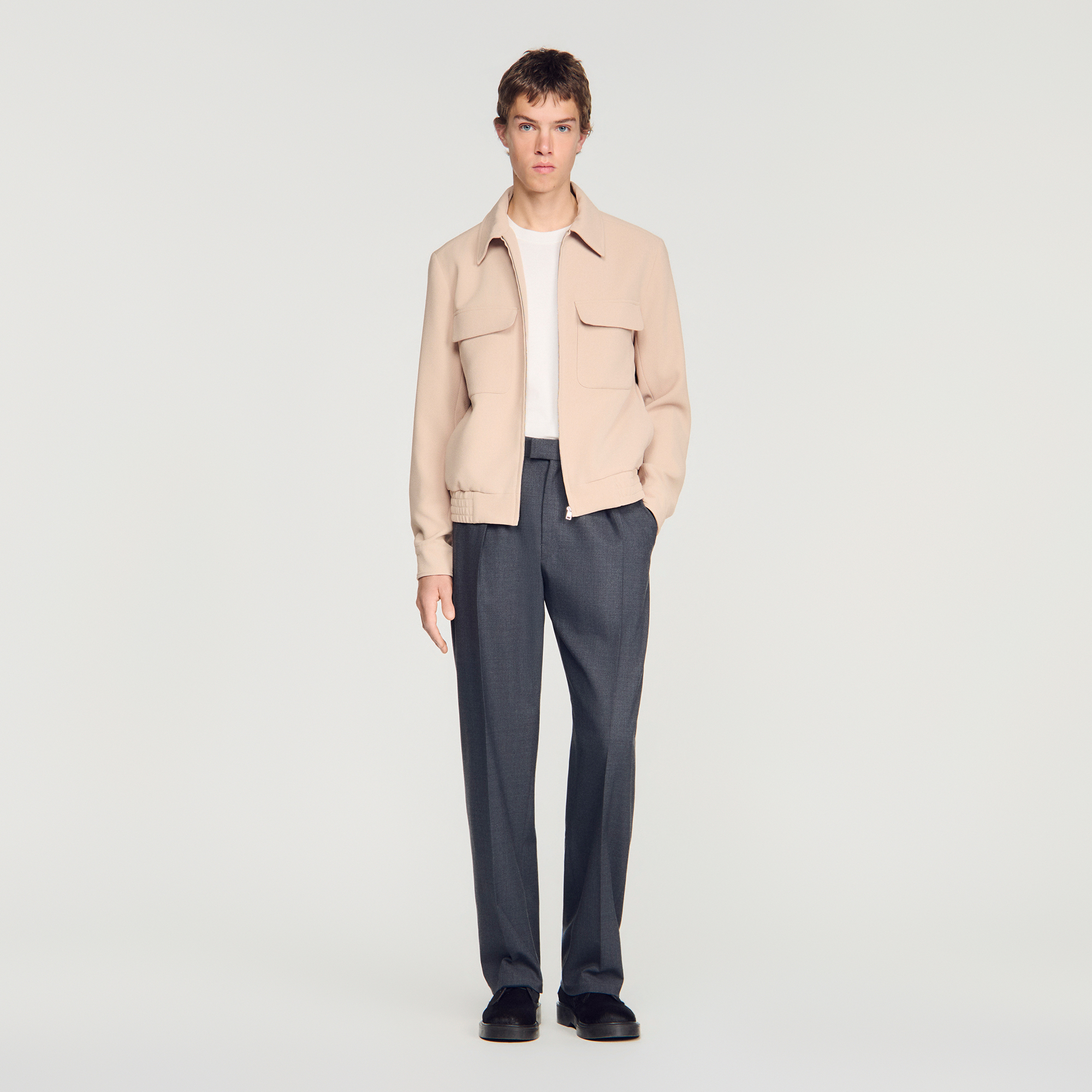 Waffle-effect zip-up jacket brown for Men | Sandro Paris