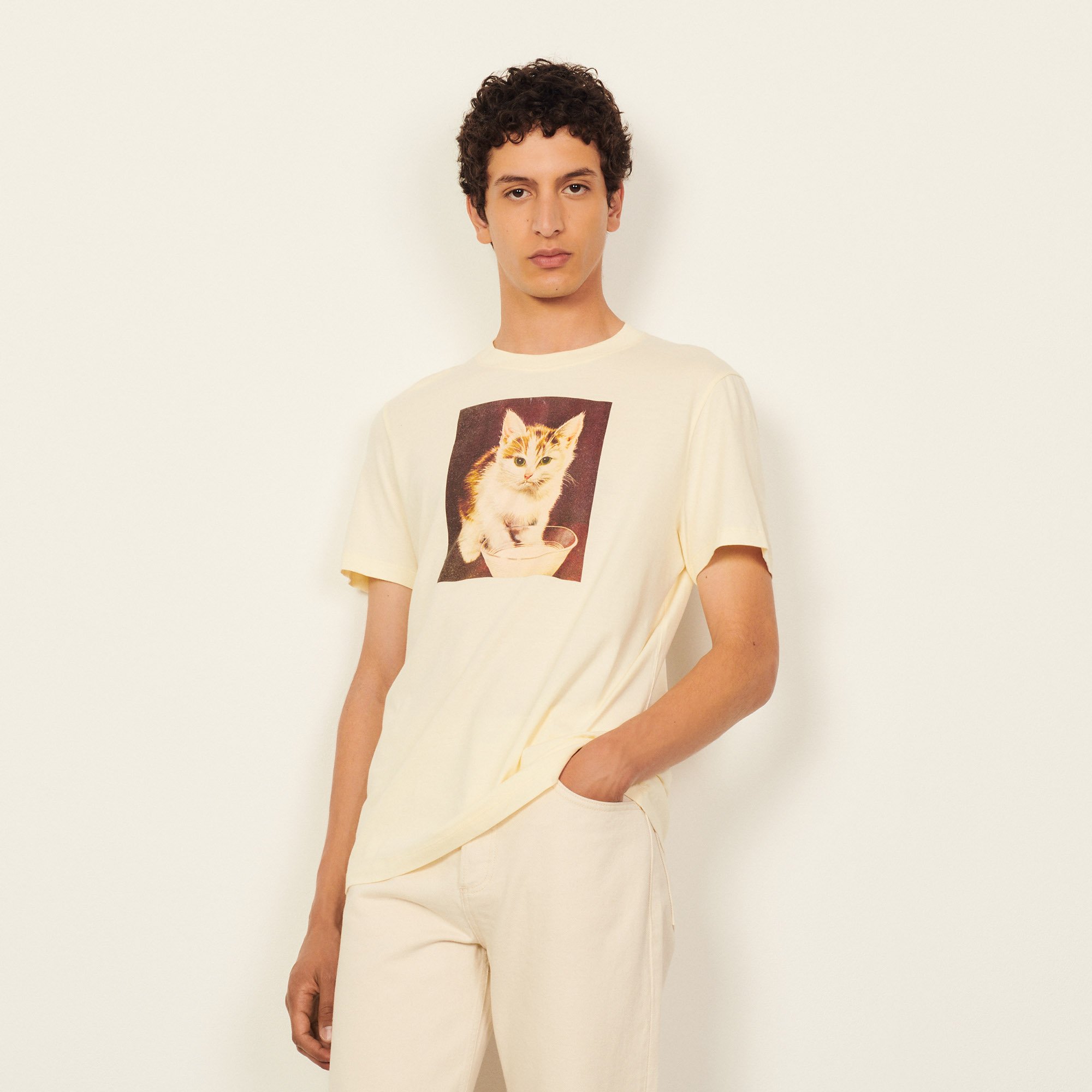 フランス発 Sandro 大人カジュアル ビーズ ノースリーブ Tシャツ セール】オーバーサイズ ノースリーブプリントTシャツ（タンク