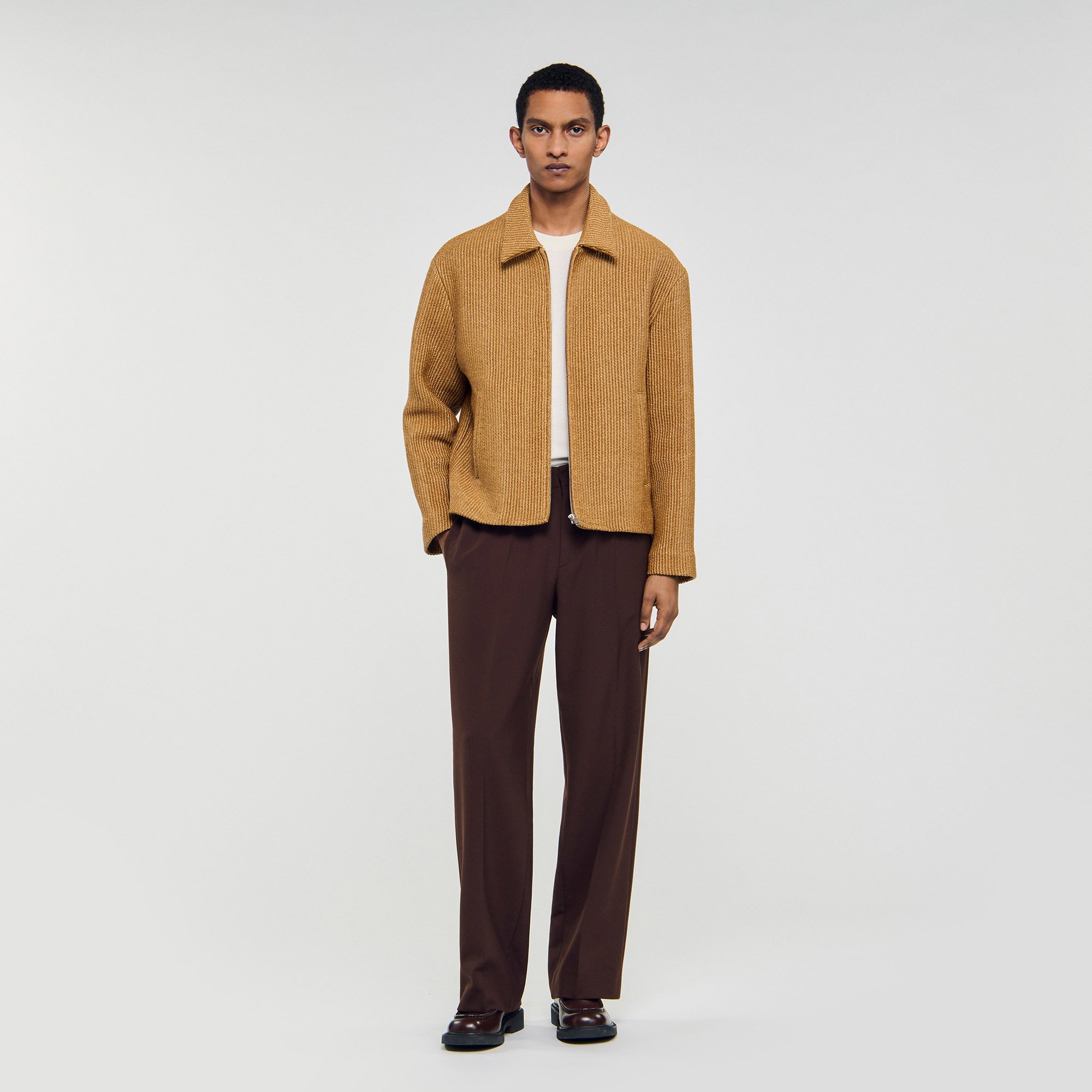 Woven raffia jacket brown for Men | Sandro Paris