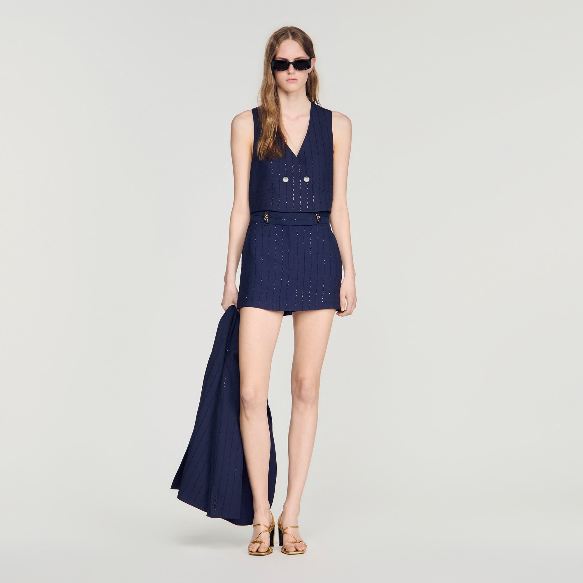 Striped sequin skort blue For Women | Sandro Paris