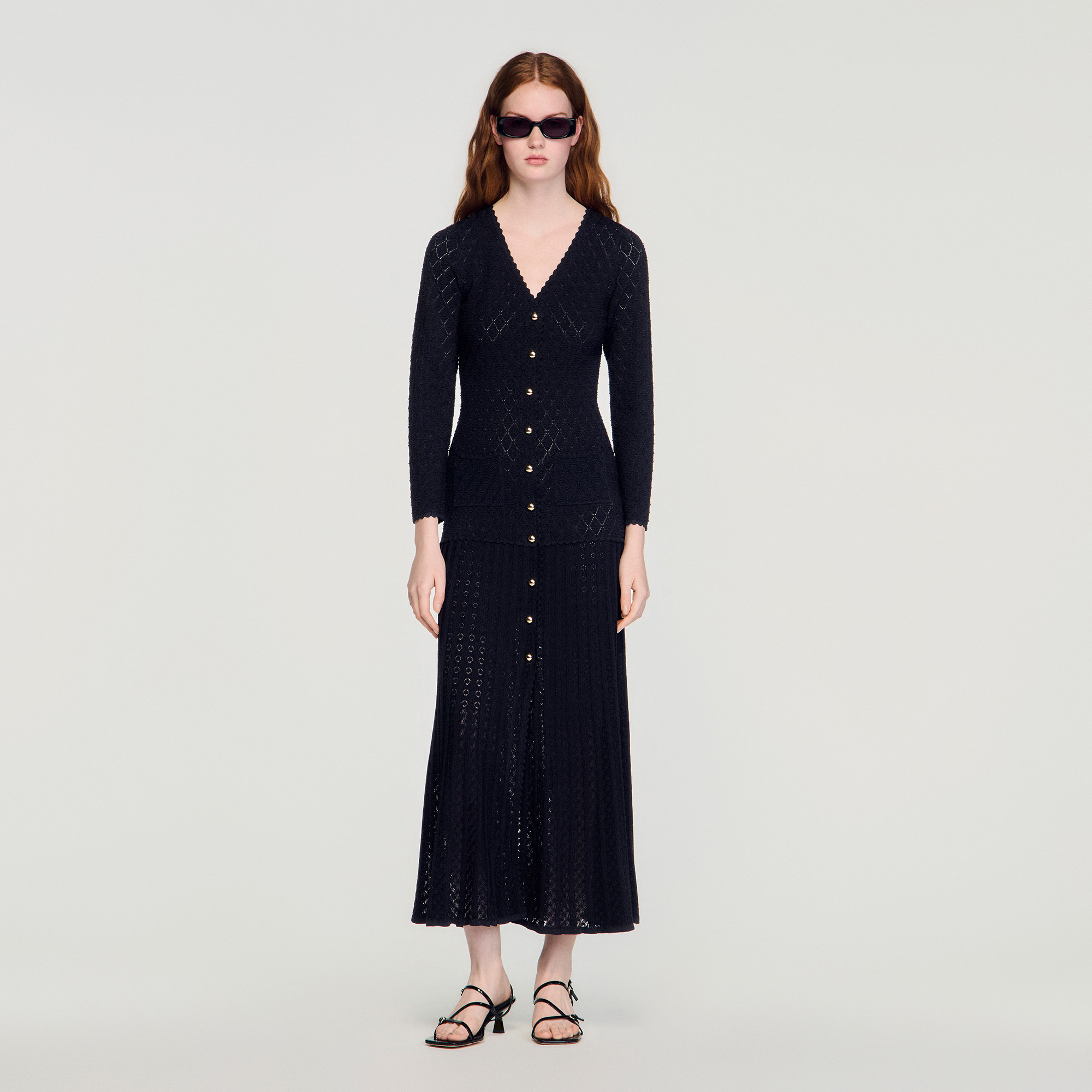 Fancy knit maxi dress black / gray For Women | Sandro Paris