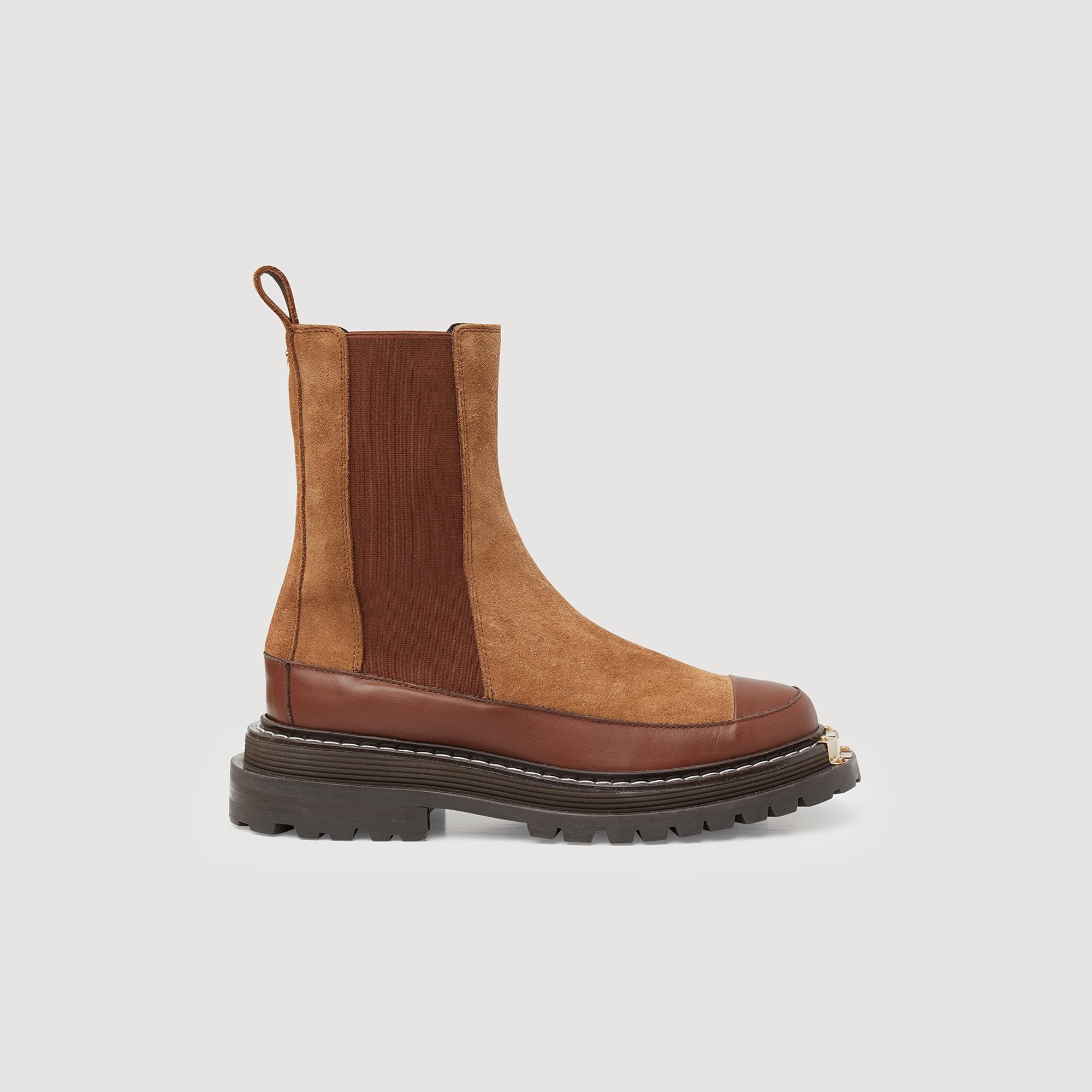 Sandro Suede Leather Chelsea Boots In Camel