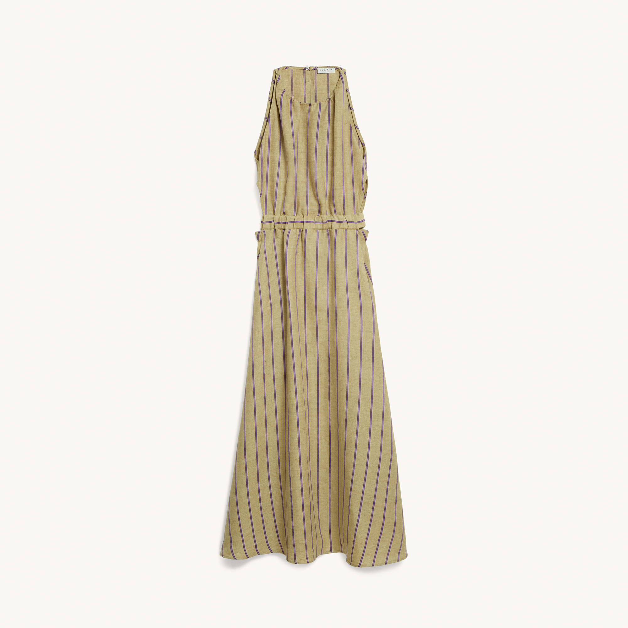Long linen blend dress with stripes SFPRO01002 Beige/Purple - Spring ...